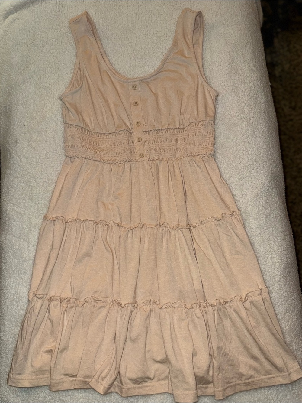 NWT Dokotoo Beige Smocked Tiered Mini Dress Size M Boho Cottagecore